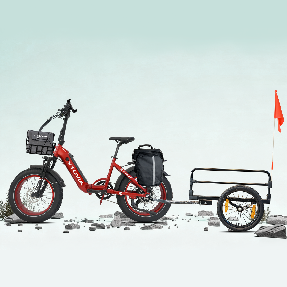 VTUVIA SX20 red electric bike with rear trailer setup